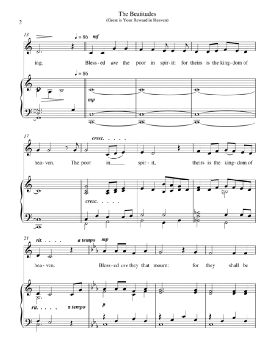 The Beatitudes (Great is Your Reward in Heaven) (medium high voice) The Beatitudes (Great is Your Reward in Heaven) (medium high voice) High Voice scores gallery preview page 3