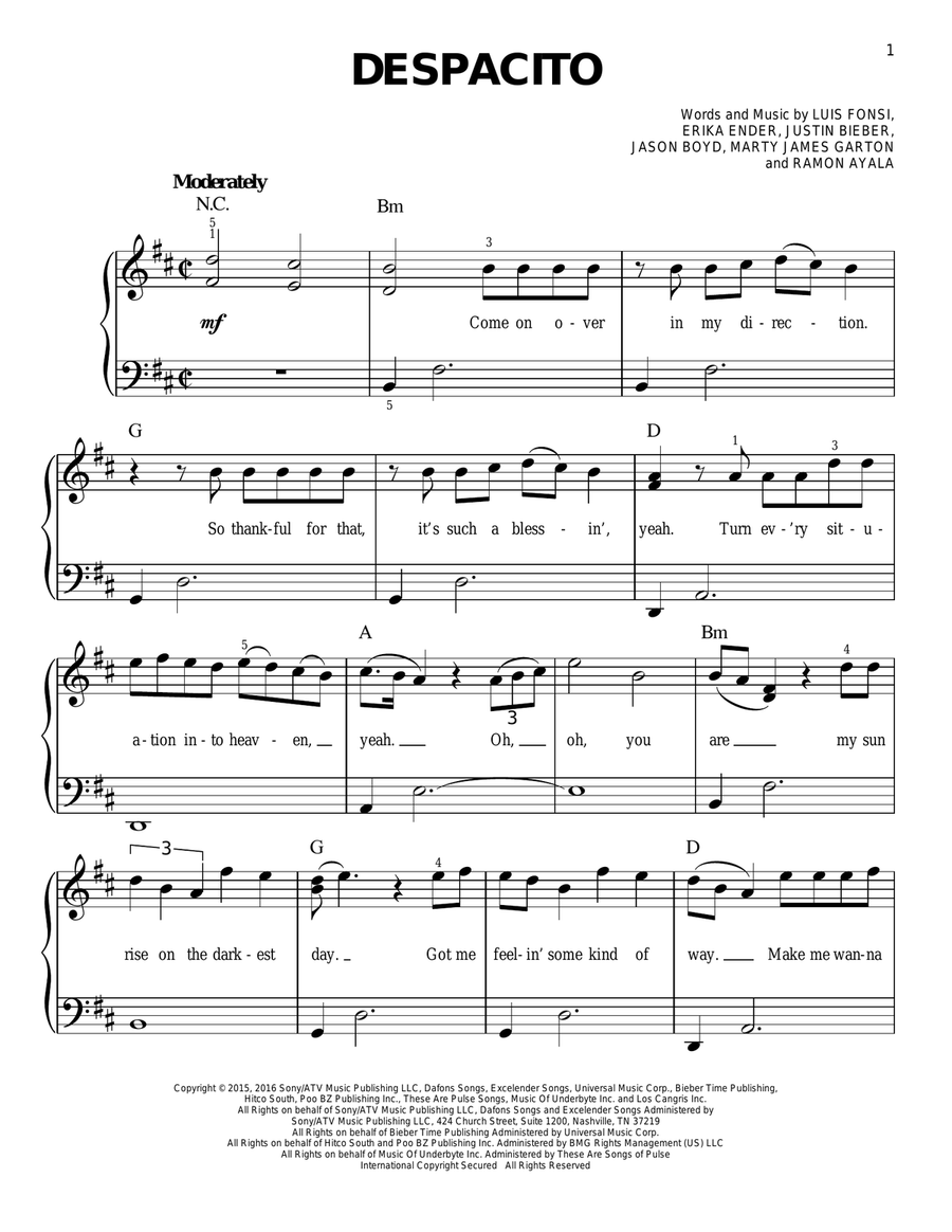 Despacito Easy Piano scores gallery preview page 1