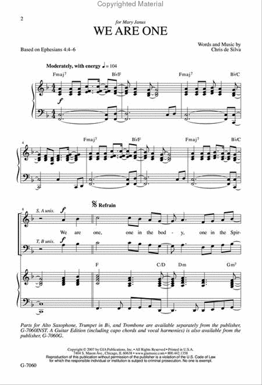 We Are One We Are One 4-Part scores gallery preview page 2