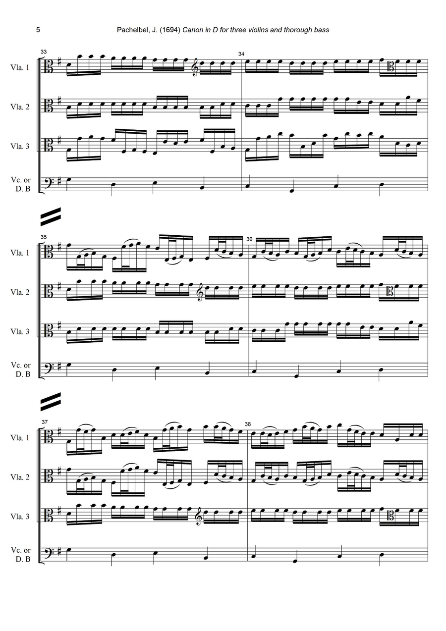 J. Pachelbel - Canon in D-dur, arr. for 3 Violas & Cello or Double Bass String Trio scores gallery preview page 5