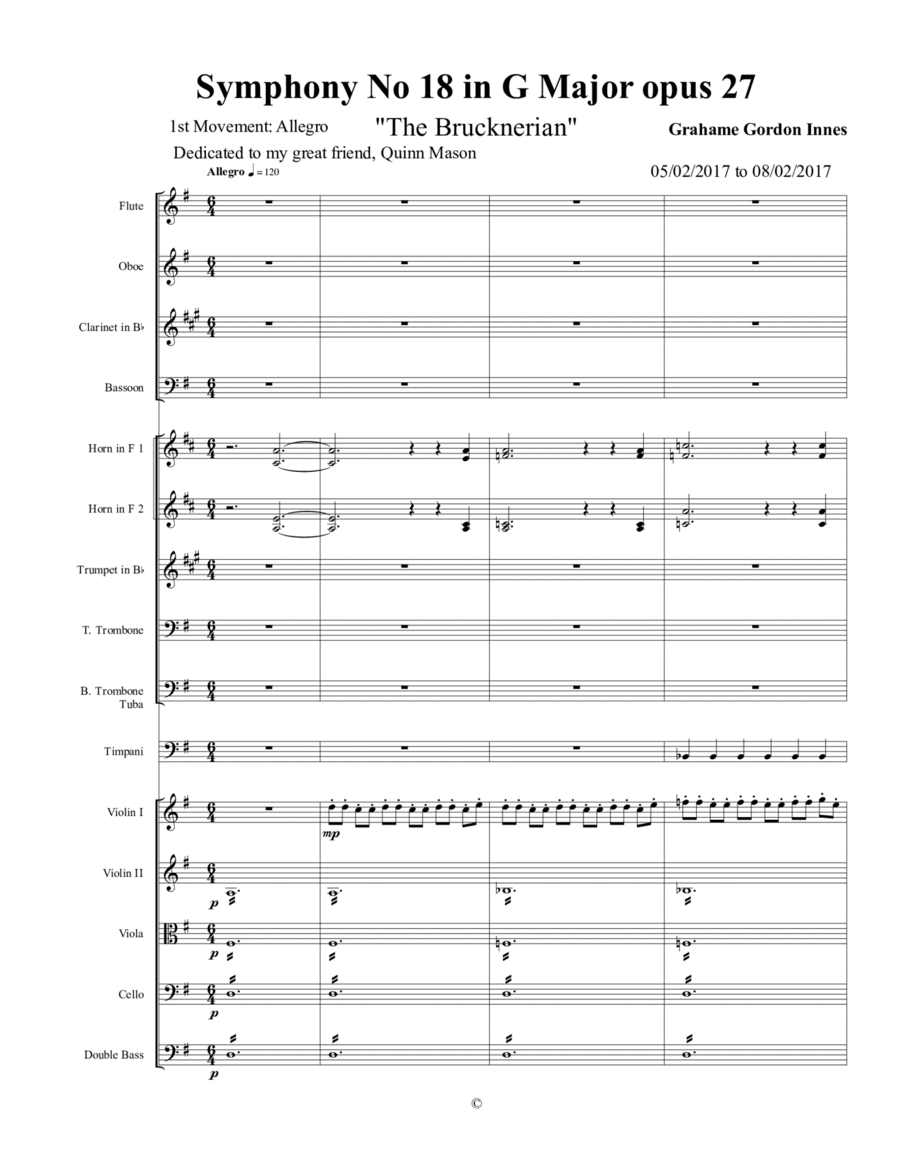 Symphony No 18 in G Major "The Brucknerian" Opus 27 - 1st Movement (1 of 4) - Score Only