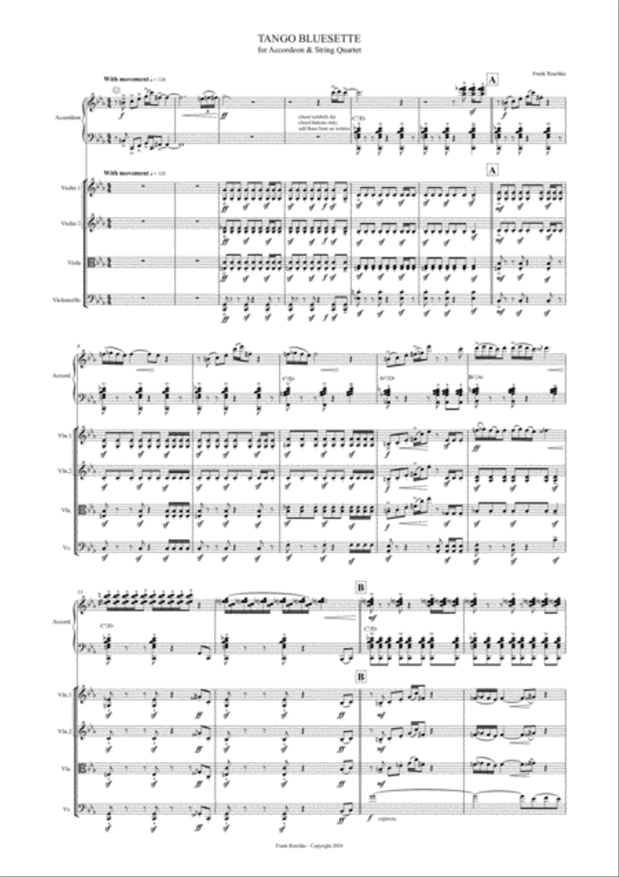 Tango Bluesette - for Accordion & String Quartet String Quartet scores gallery preview page 2