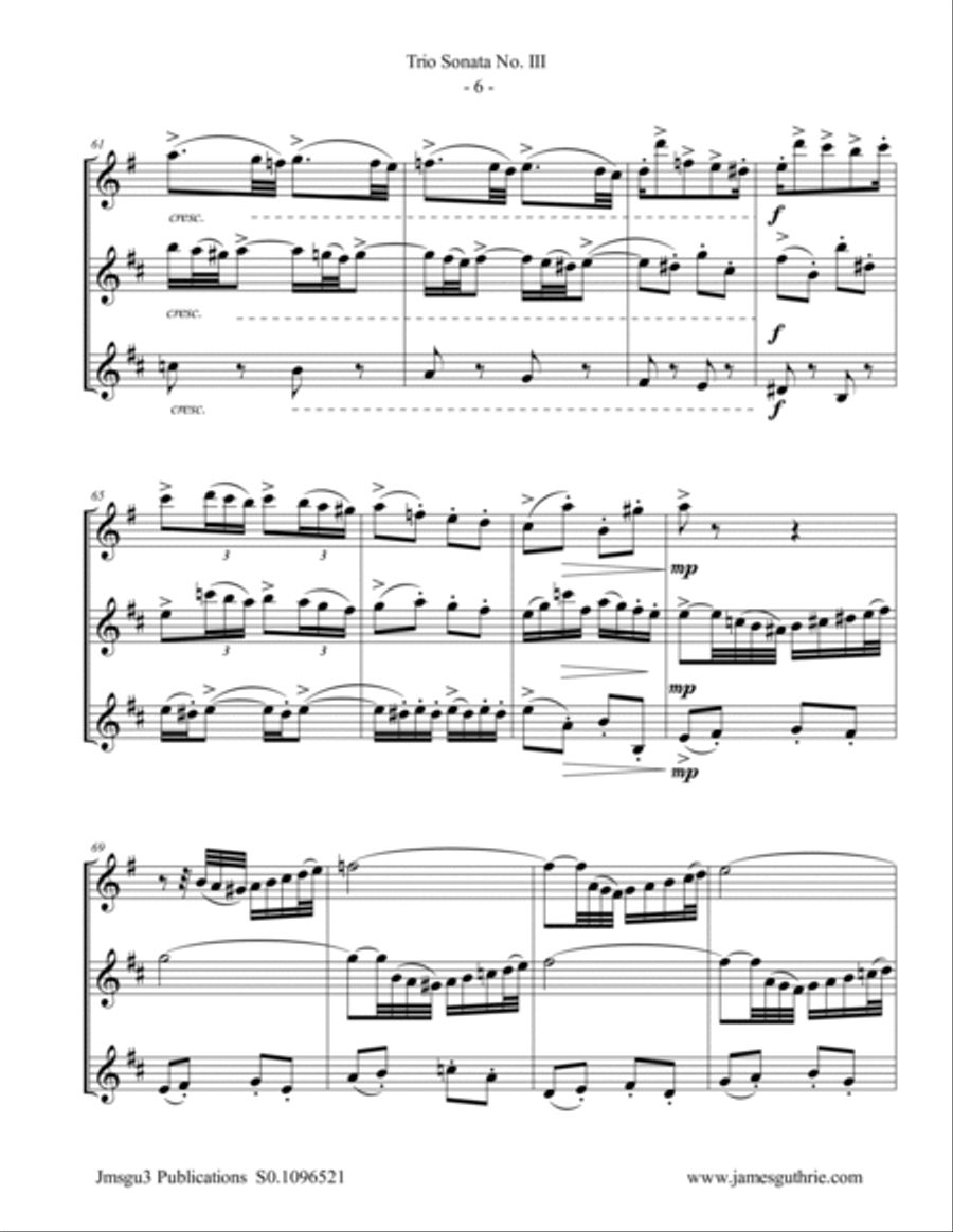 BACH: Trio Sonata No. 3 BWV 527 for Sax Trio Soprano Saxophone scores gallery preview page 6
