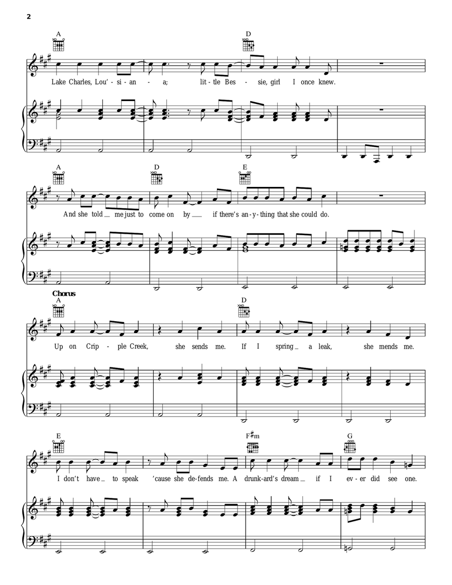 Up On Cripple Creek Up On Cripple Creek Piano, Vocal, Guitar scores gallery preview page 2