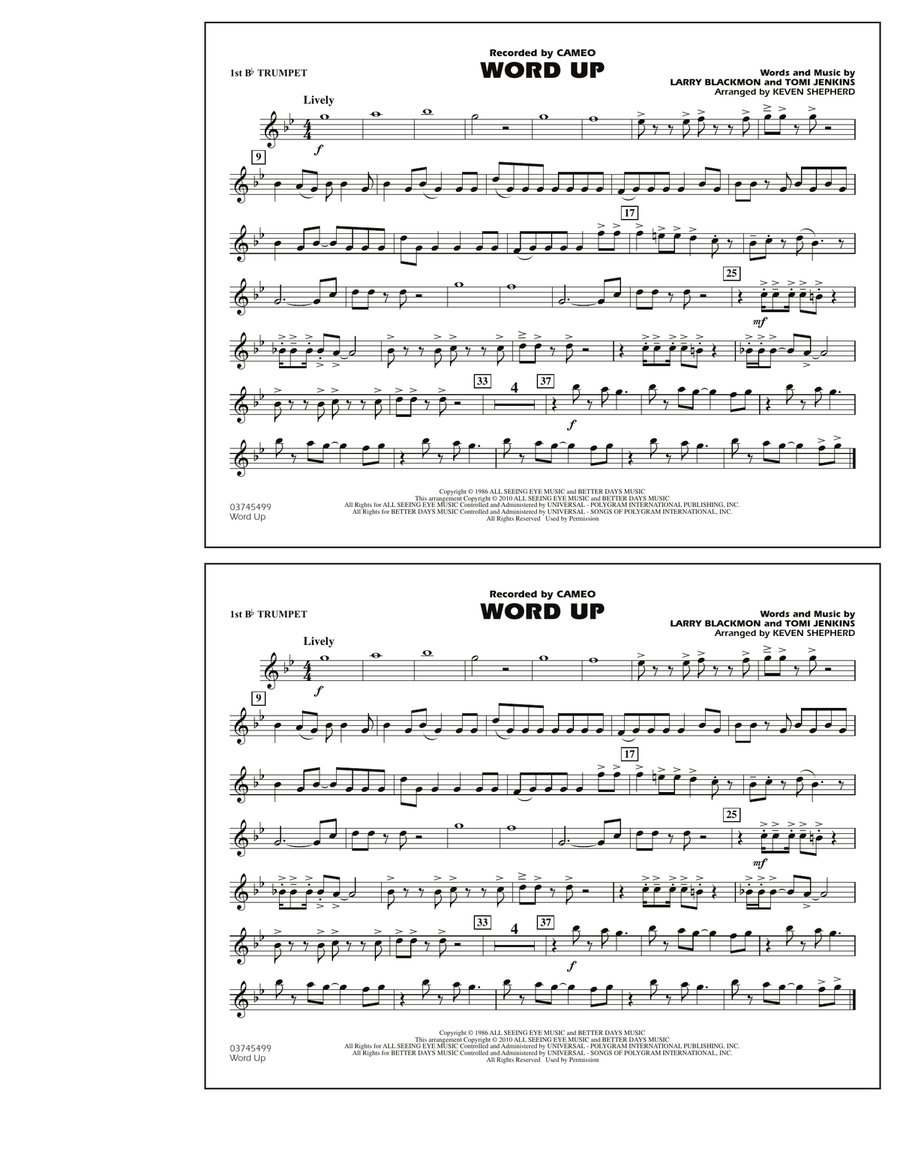 Word Up - 1st Bb Trumpet Marching Band scores gallery preview page 1