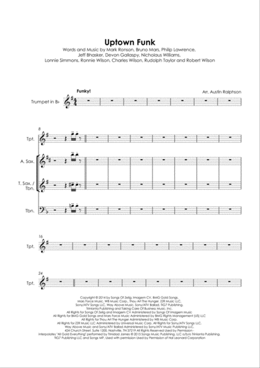 Uptown Funk Tenor Saxophone scores gallery preview page 3