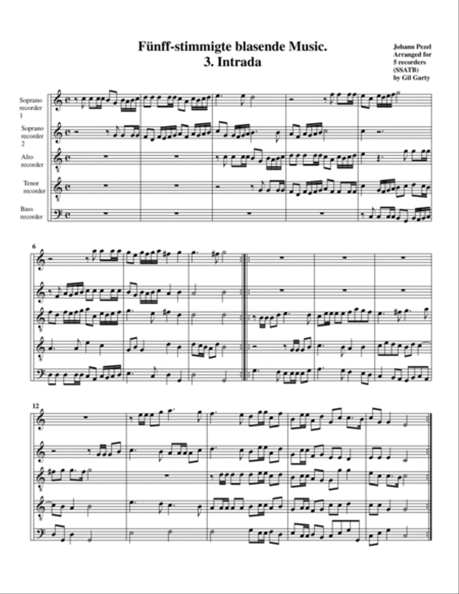 Fünff-stimmigte blasende Music, 1685 (Arranged for 5 recorders (SSATB))