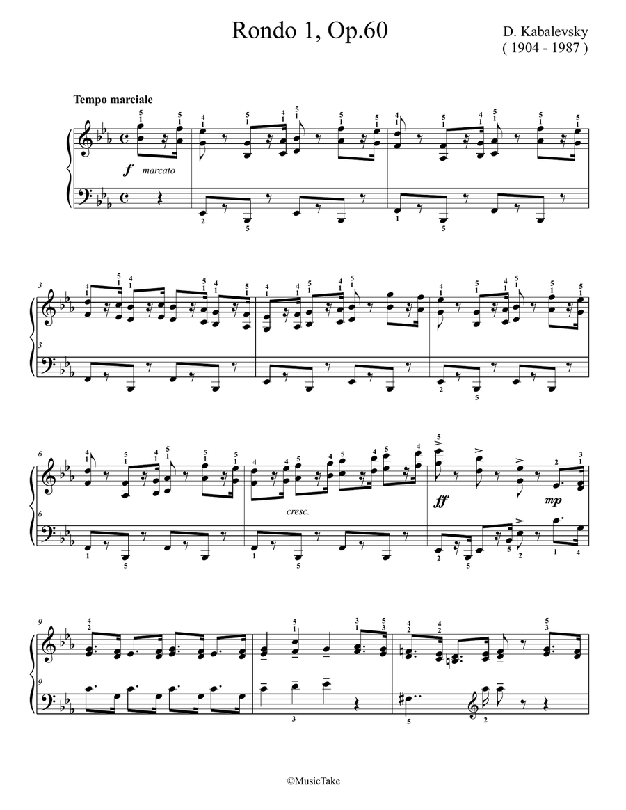 Kabalevsky Rondo 1, Op.60 Easy Piano scores gallery preview page 1