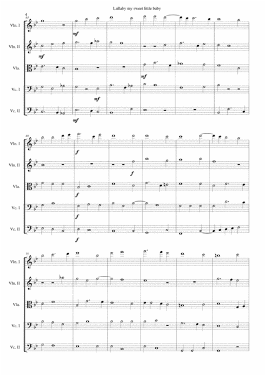 Lullaby my sweet little baby for string quintet (2 violins, viola, 2 cellos) String Trio scores gallery preview page 4