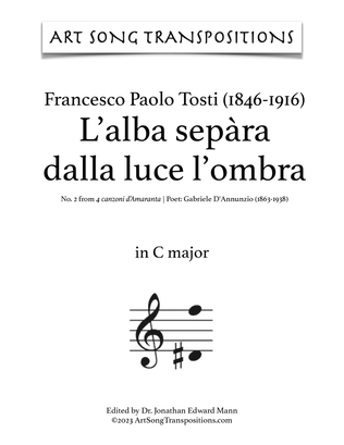 Book cover for TOSTI: L'alba sepàra dalla luce l'ombra (transposed to C major)