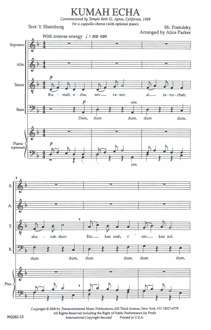 Kumah Echa (Rise Up) 4-Part scores gallery preview page 1