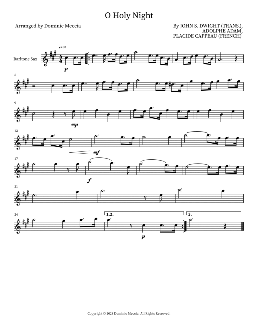 O Holy Night Baritone Saxophone scores gallery preview page 1