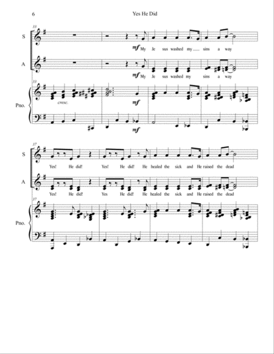 Yes! He Did! SSA Choir Intermediate SSA scores gallery preview page 6