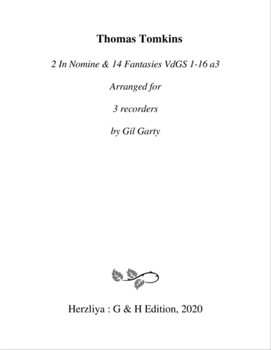 2 In Nomine & 14 Fantasies VdGS 1-16 (arrangements for 3 recorders) Recorder scores gallery preview page 1