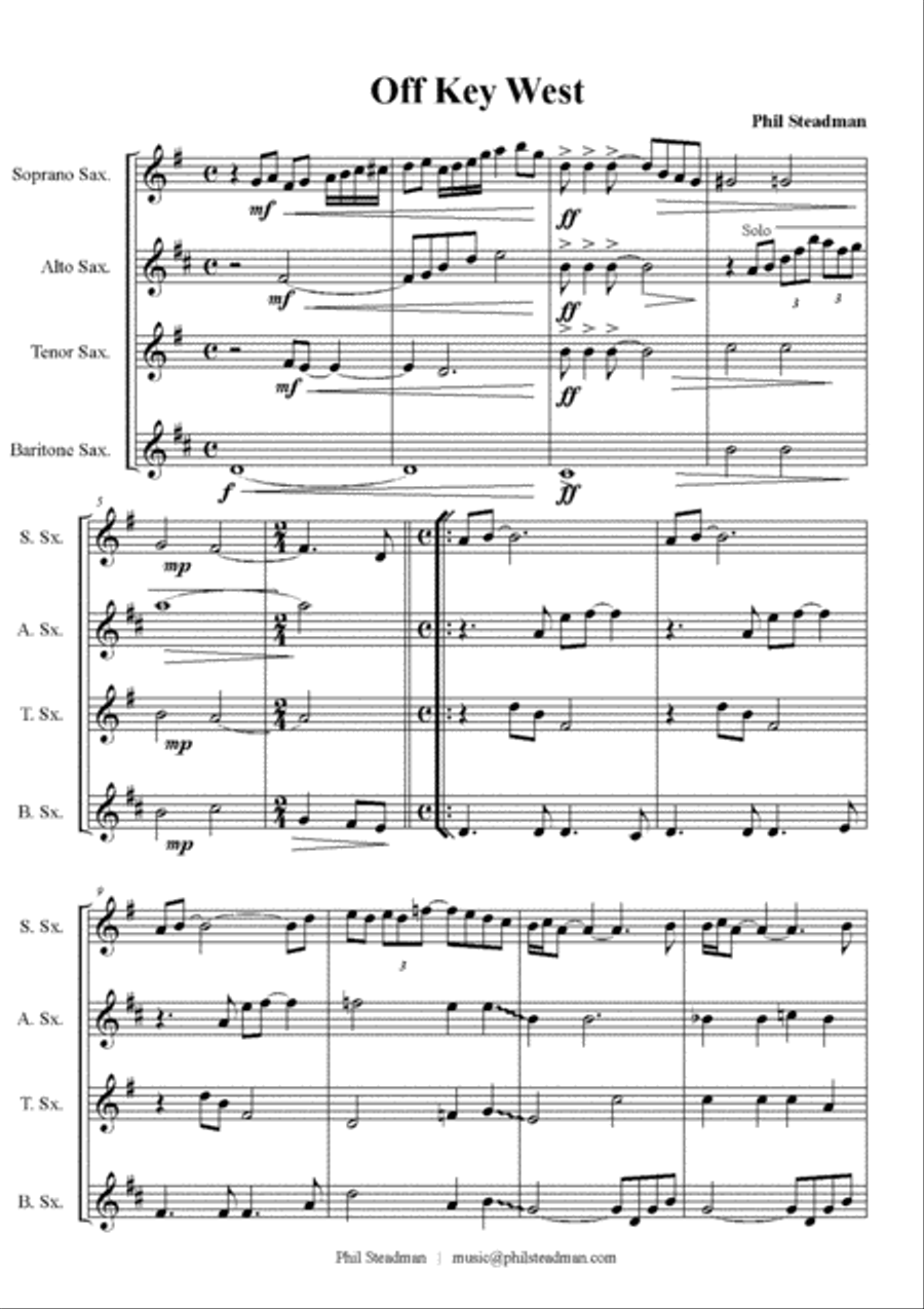 Cruisin' Suite No. 1 - A Suite of 5 short pieces for SATB Sax Quartet Saxophone Quartet scores gallery preview page 1