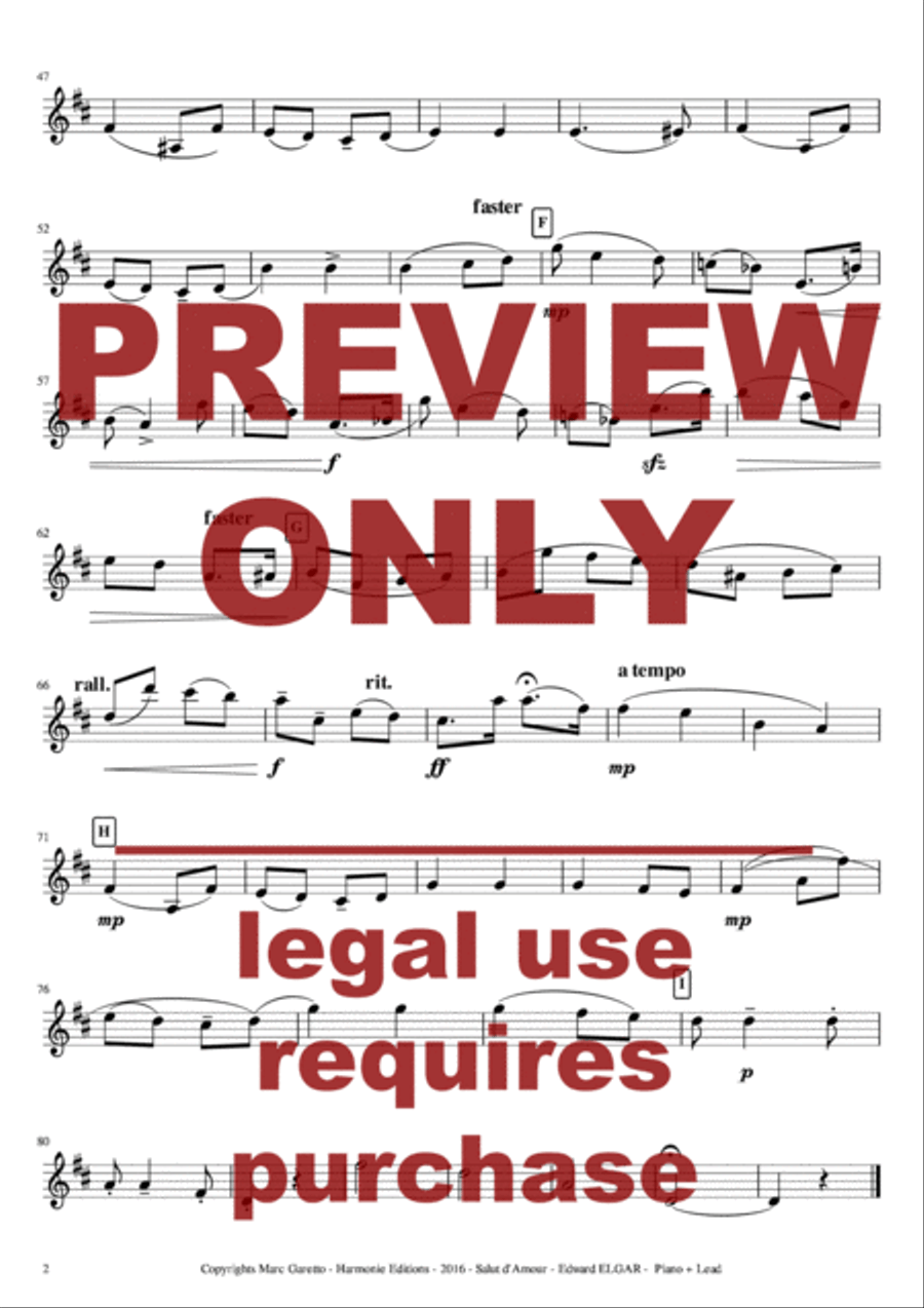 Salut d'Amour - LiebesGruss - EDWARD ELGAR - VIOLIN and PIANO - Arrangement by Marc GARETTO Violin Solo scores gallery preview page 4