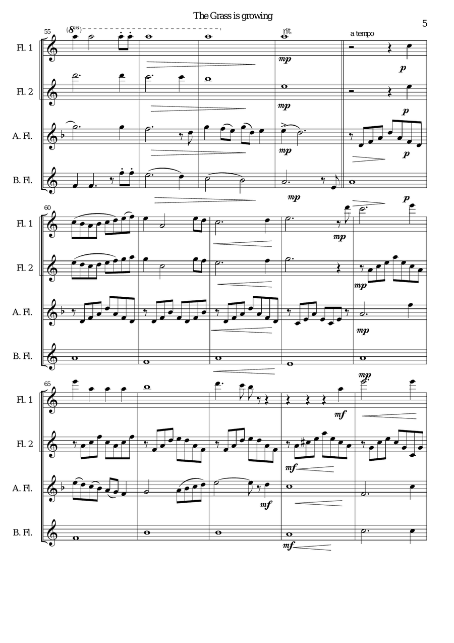 The Grass is Growing - for flute quartet Flute Quartet scores gallery preview page 5