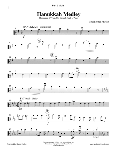 Hanukkah Medley for String Trio (Violin, Viola & Cello) Set of 3 Parts