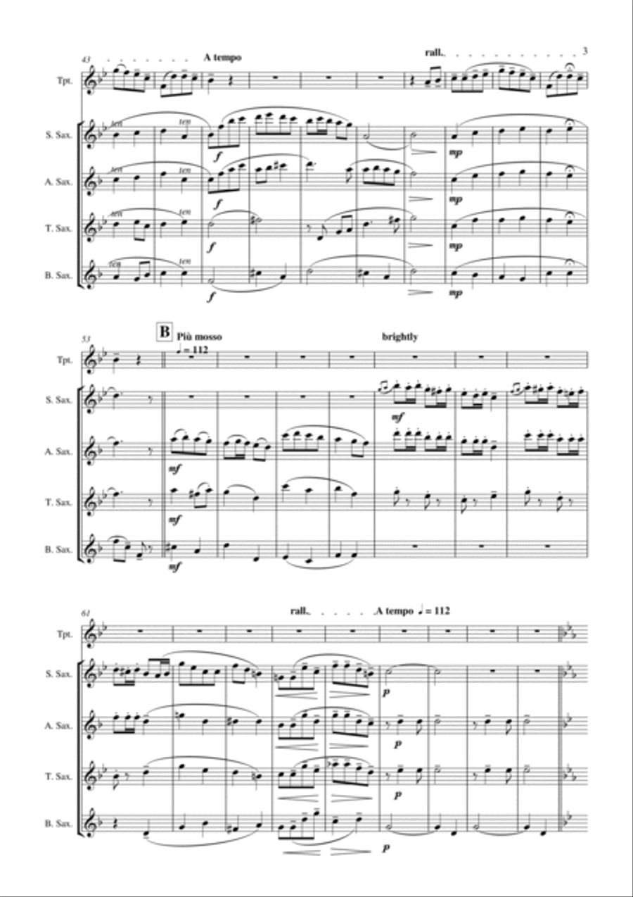 Grand Russian Fantasie for Solo Trumpet and Saxophone Quartet Woodwind Quartet scores gallery preview page 4