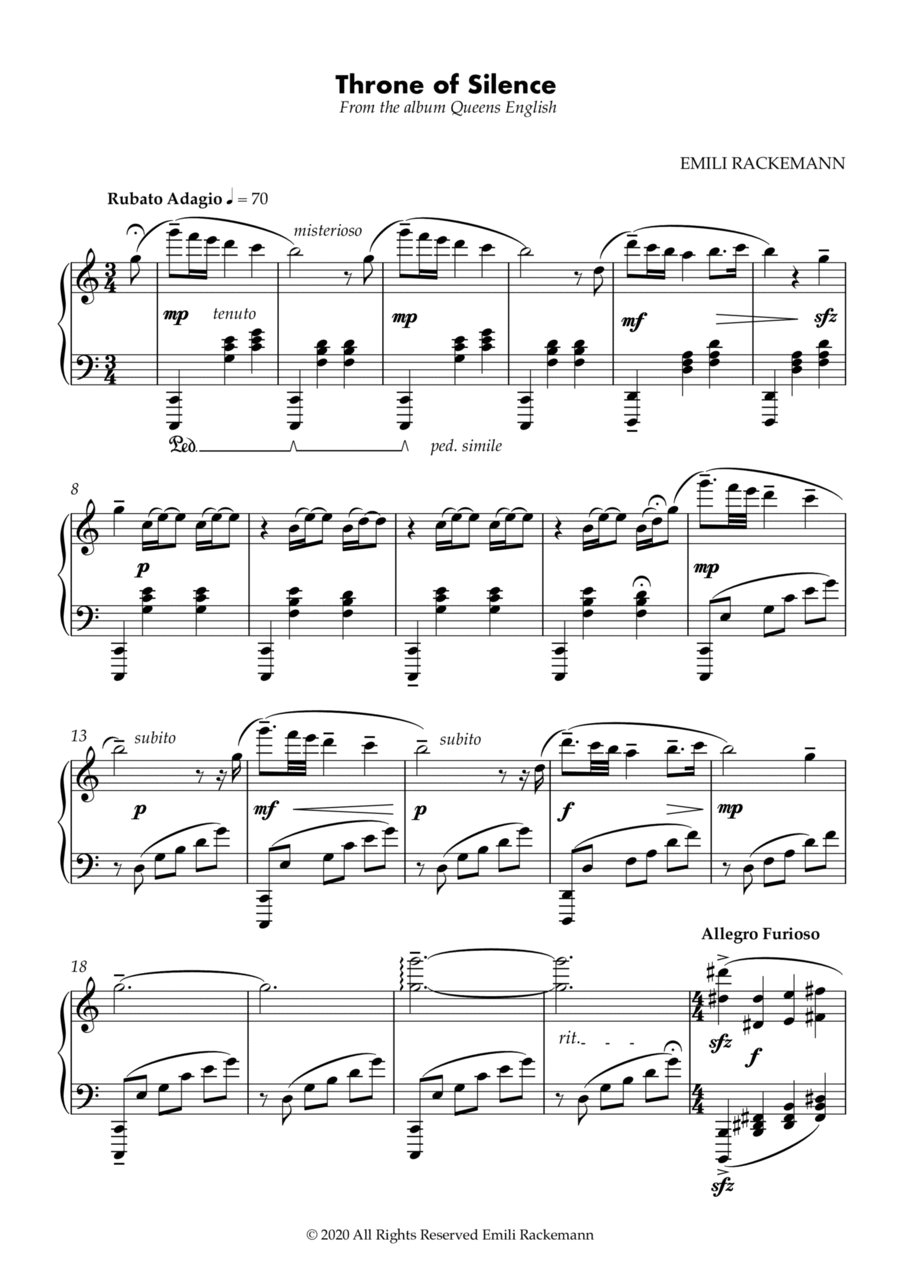 Throne of Silence Piano Solo scores gallery preview page 1