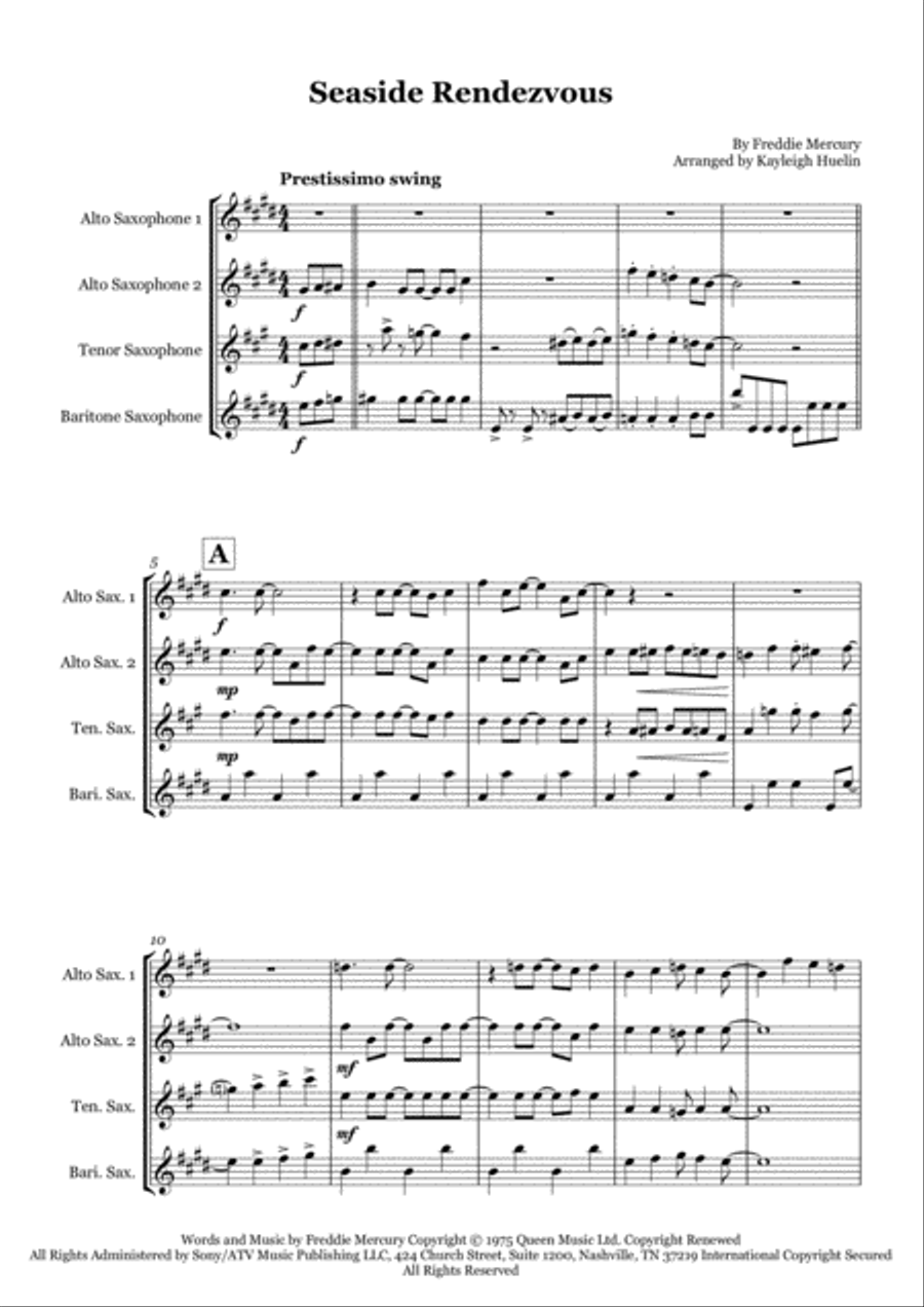 Seaside Rendezvous Saxophone Quartet scores gallery preview page 1