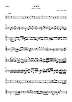 Canon - Johann Pachelbel (Wedding/Reduced Version) for Violin Solo