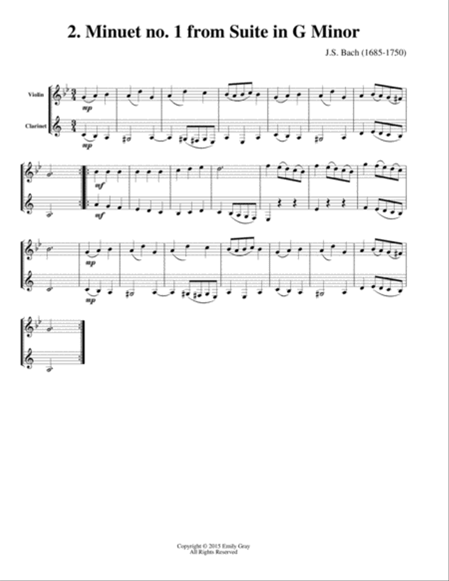 Duets for Violin and Clarinet, Volume One Clarinet scores gallery preview page 4