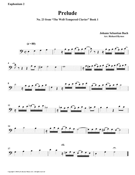 Prelude 23 from Well-Tempered Clavier, Book 1 (Euphonium-Tuba Quintet) image number null