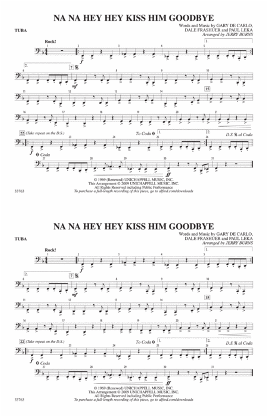 Na Na Hey Hey Kiss Him Goodbye: Tuba Marching Band scores gallery preview page 1