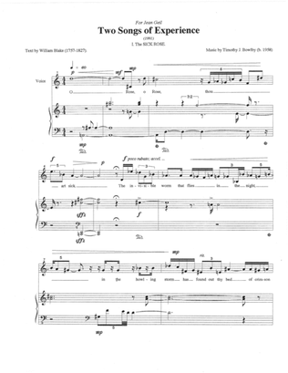 Two Songs of Experience for Soprano Voice and Piano