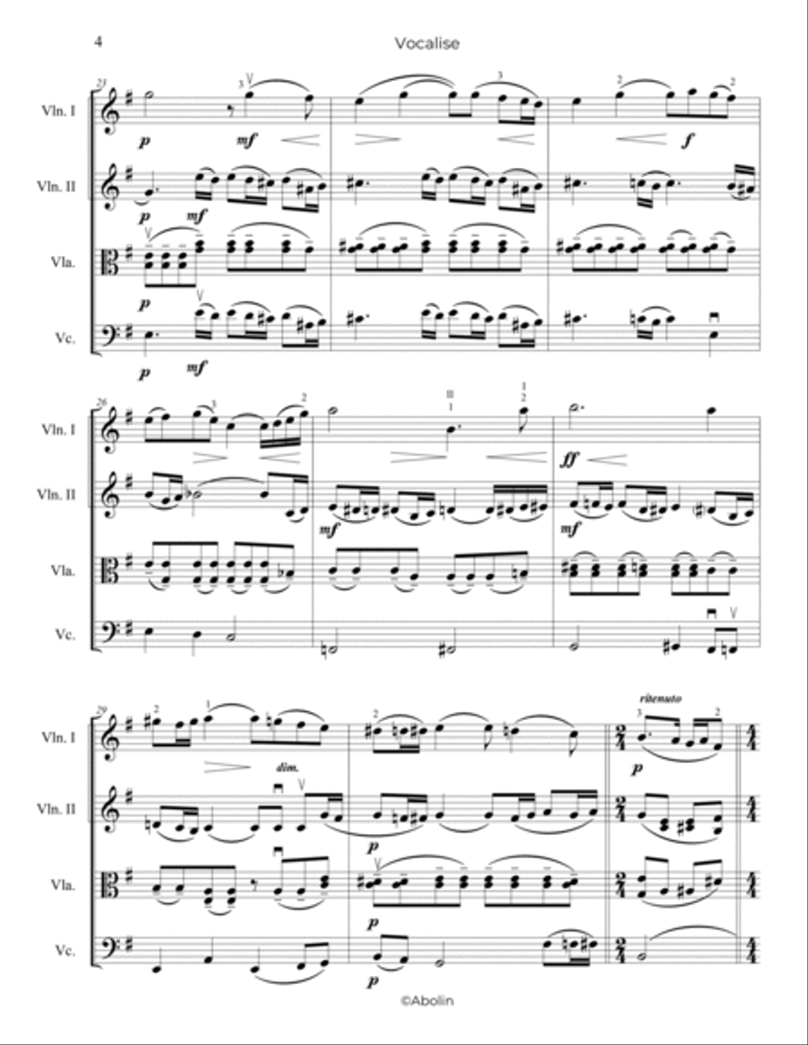 Rachmaninoff: Vocalise - String Quartet image number null