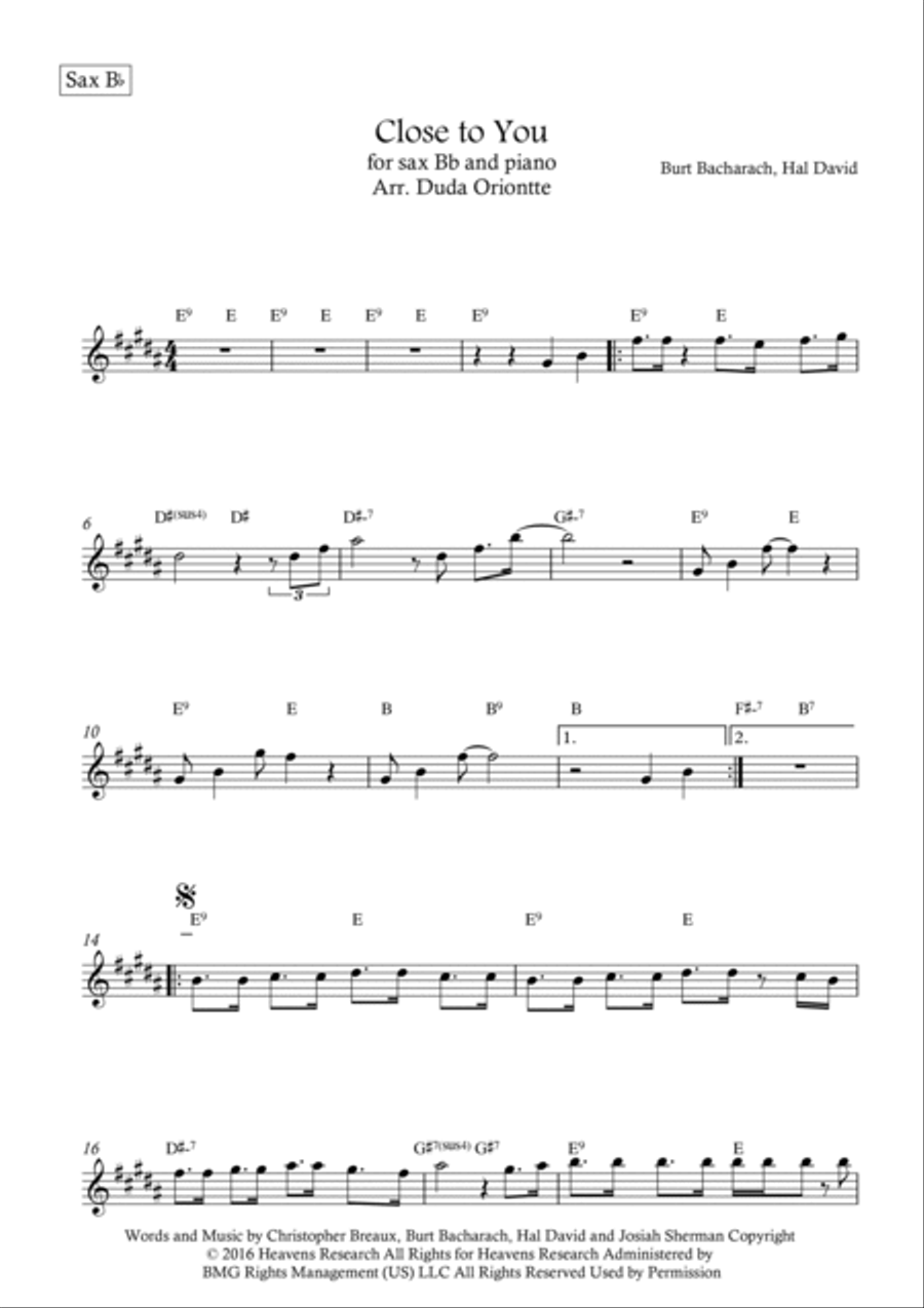 Close To You Close To You Tenor Saxophone scores gallery preview page 5