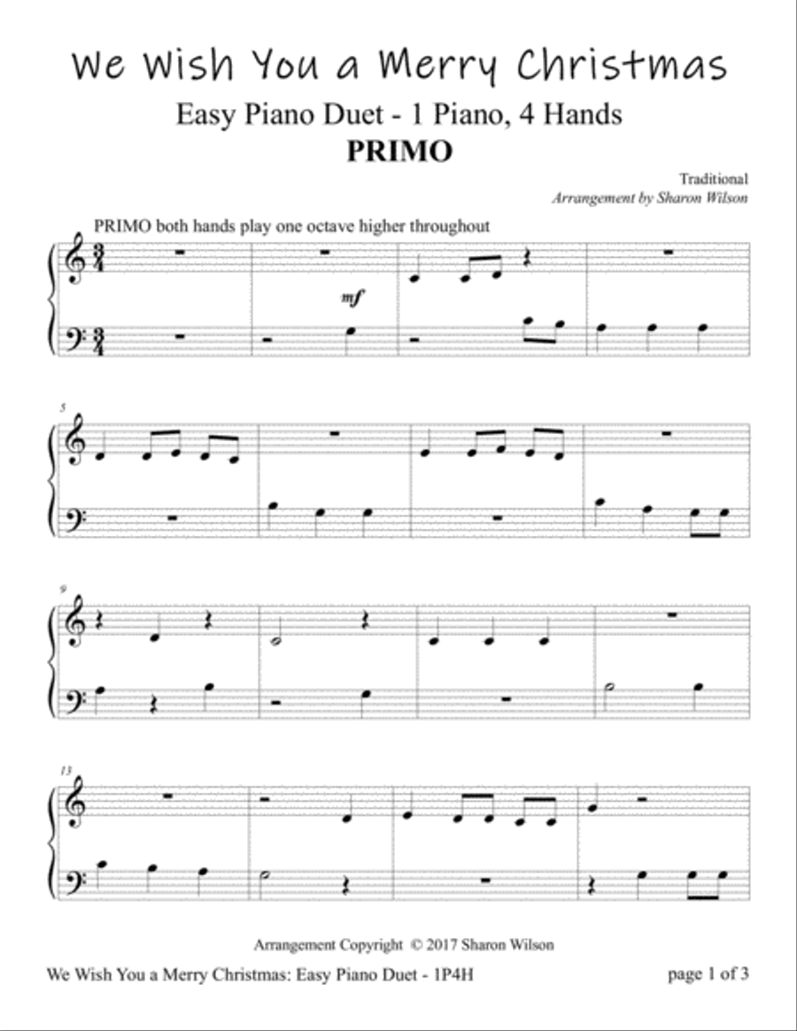 We Wish You a Merry Christmas (Easy Piano Duet; 1 Piano, 4 Hands) Piano Method scores gallery preview page 2