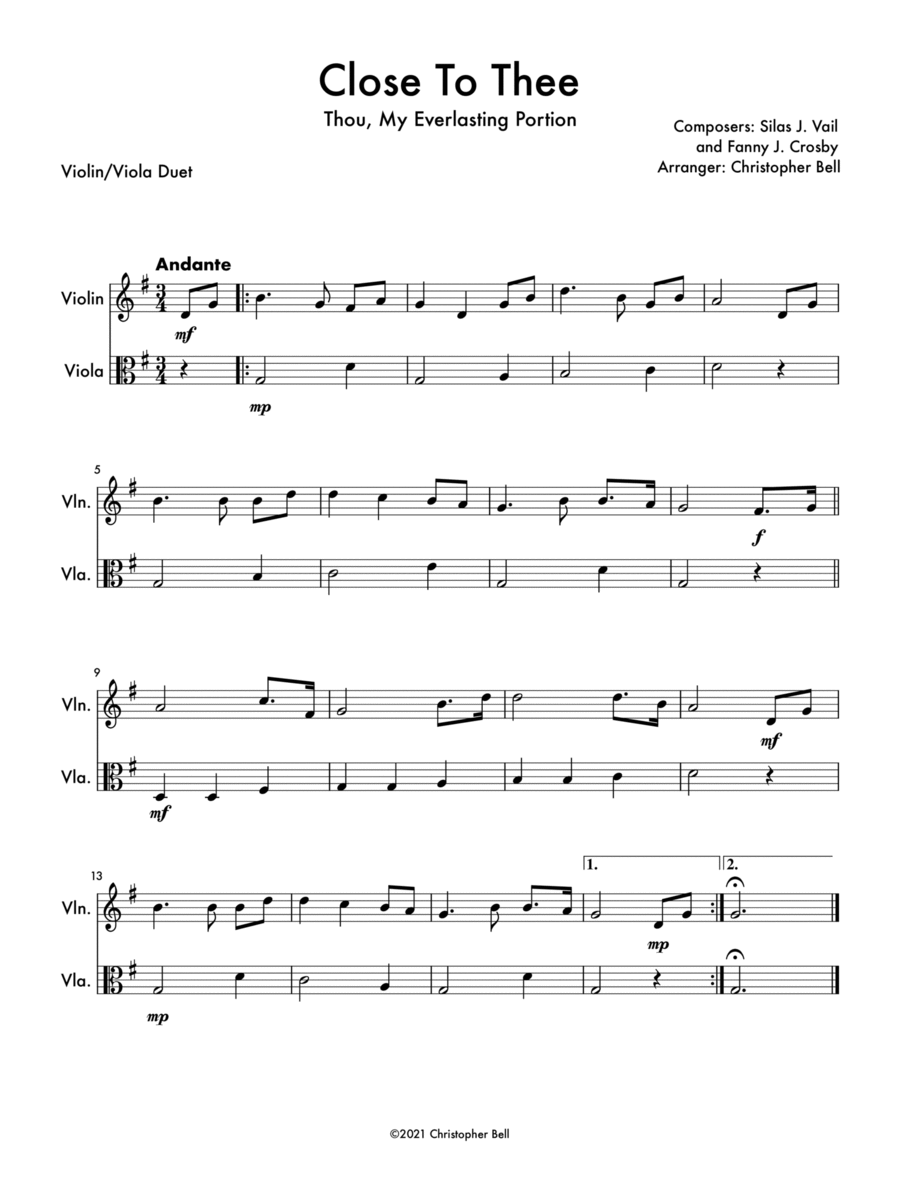 Close To Thee - Violin/Viola Duet String Duet scores gallery preview page 1