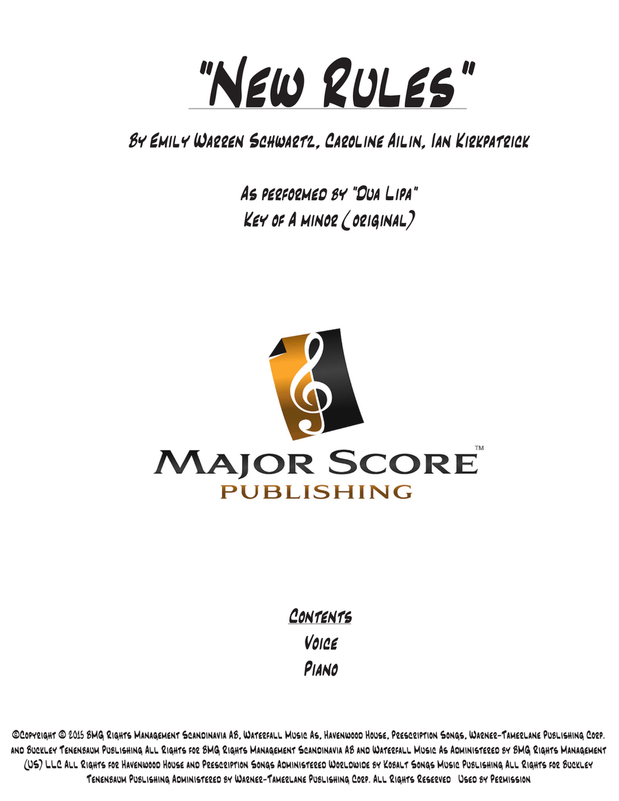 New Rules Piano, Vocal scores gallery preview page 1