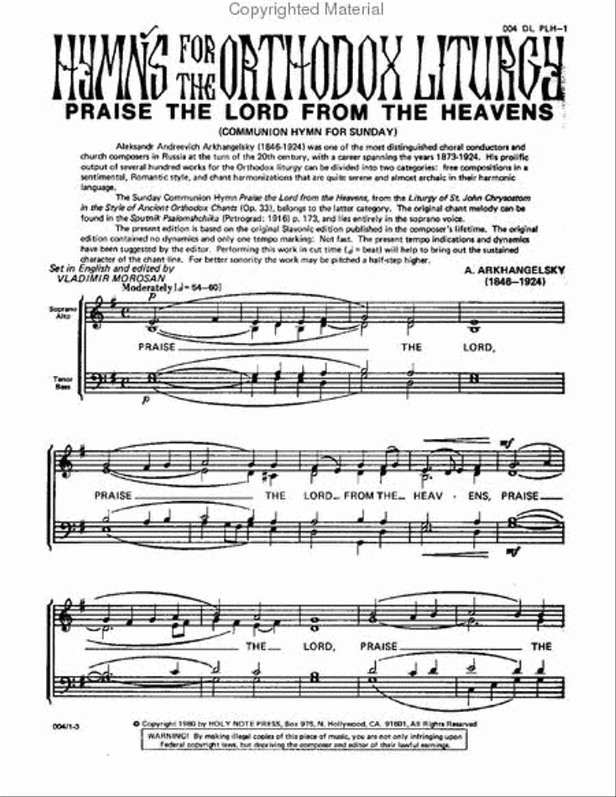 Praise the Lord from the Heavens 4-Part scores gallery preview page 2
