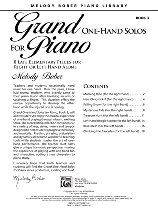 Book cover for Grand One-Hand Solos for Piano, Book 3: 8 Late Elementary Pieces for Right or Left Hand Alone