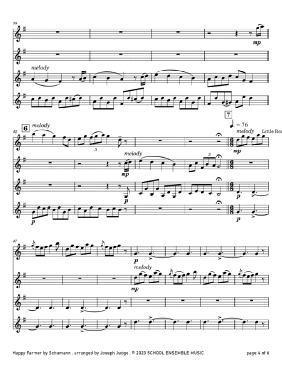 Happy Farmer by Schumann for Clarinet Quartet in Schools Clarinet Quartet scores gallery preview page 4