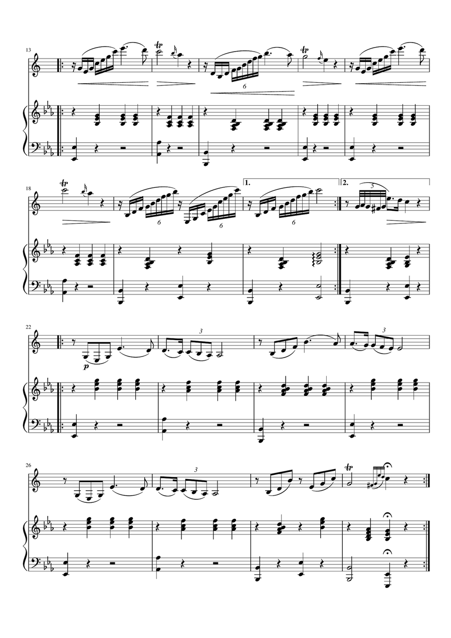A Maiden's Prayer (La priere d'une vierge) for Eb clarinet and piano E-Flat Clarinet scores gallery preview page 2
