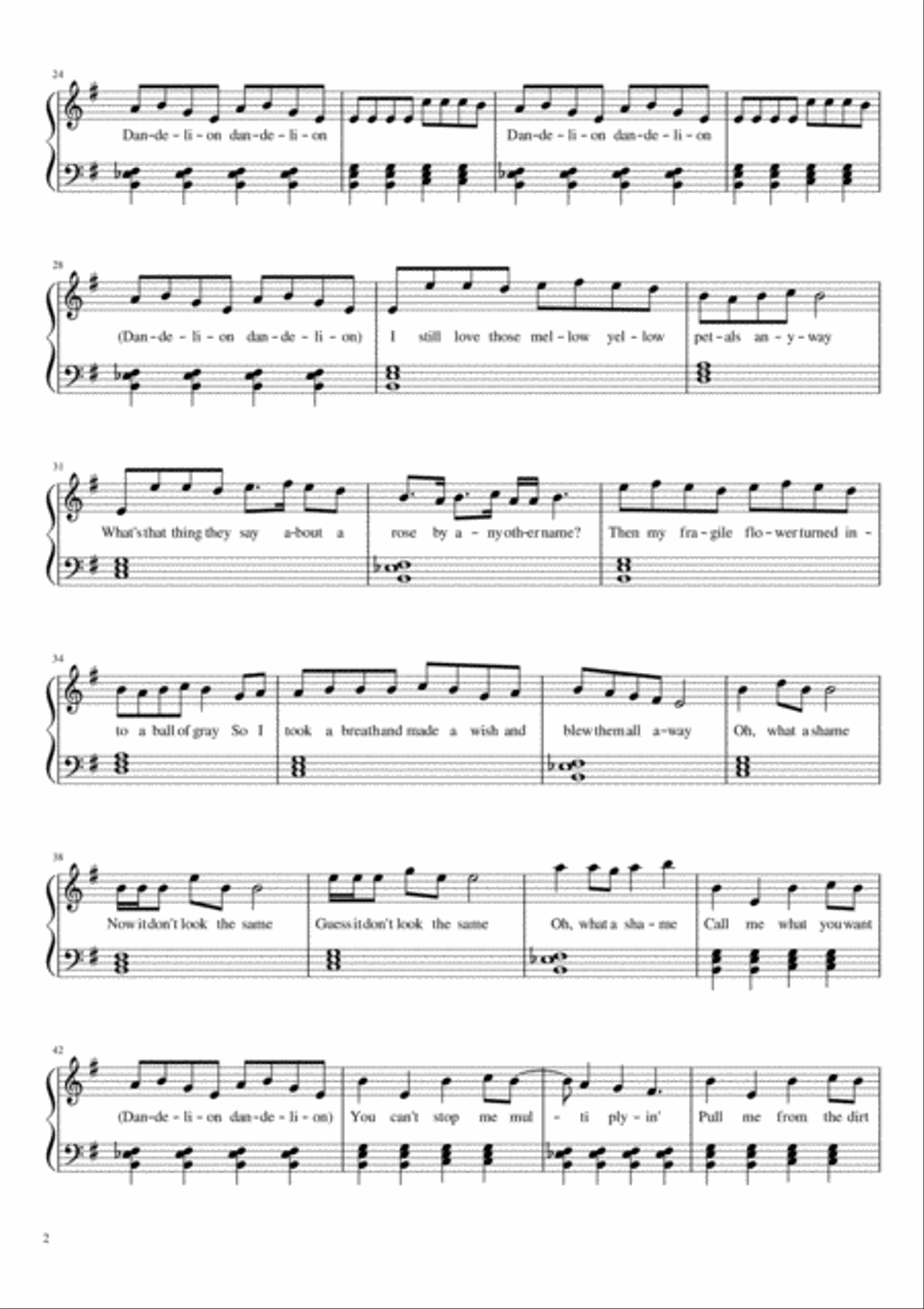 Dandelion Dandelion Piano Solo scores gallery preview page 2