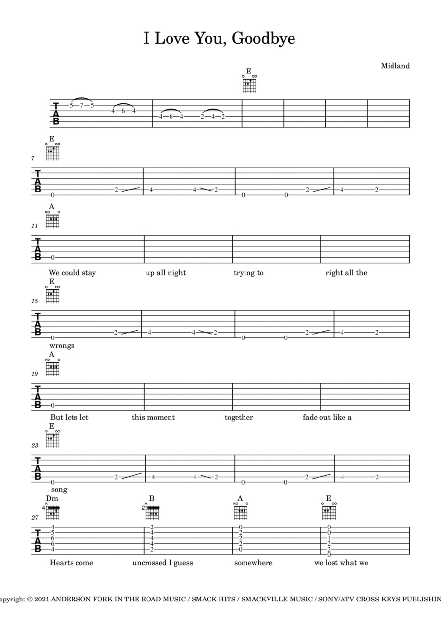 I Love You Goodbye Guitar Tablature scores gallery preview page 1