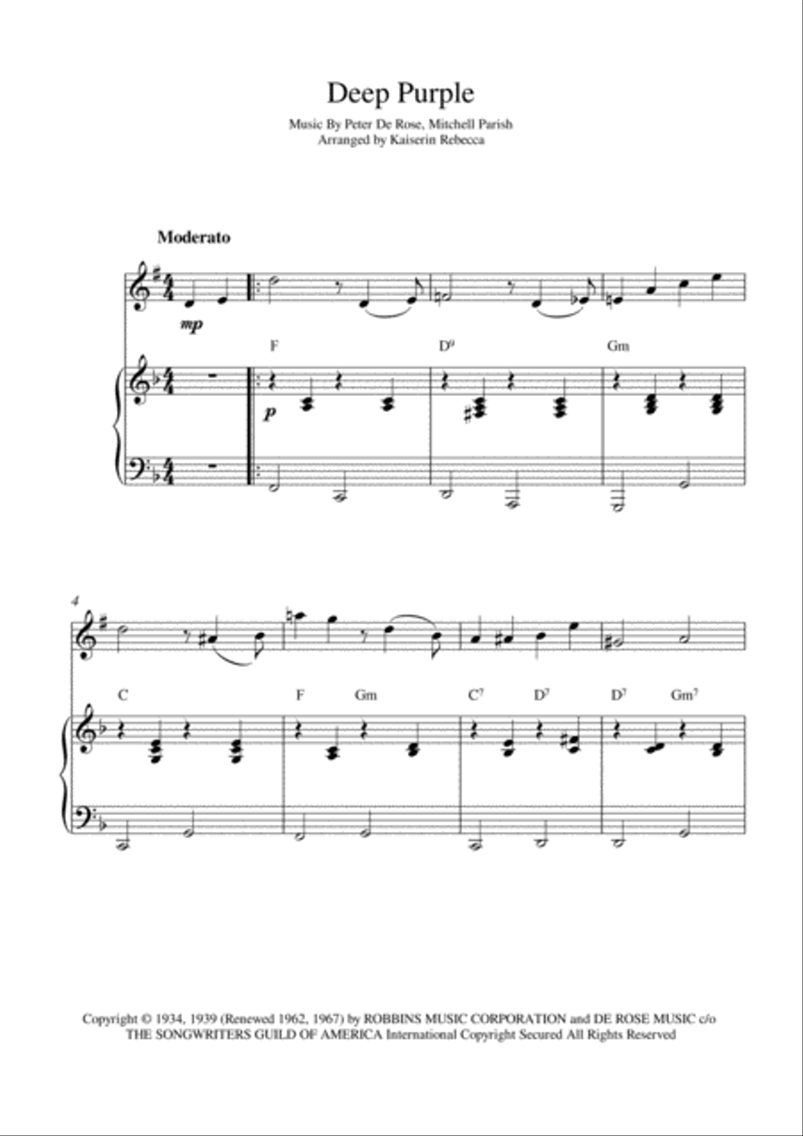 Deep Purple Tenor Saxophone scores gallery preview page 1