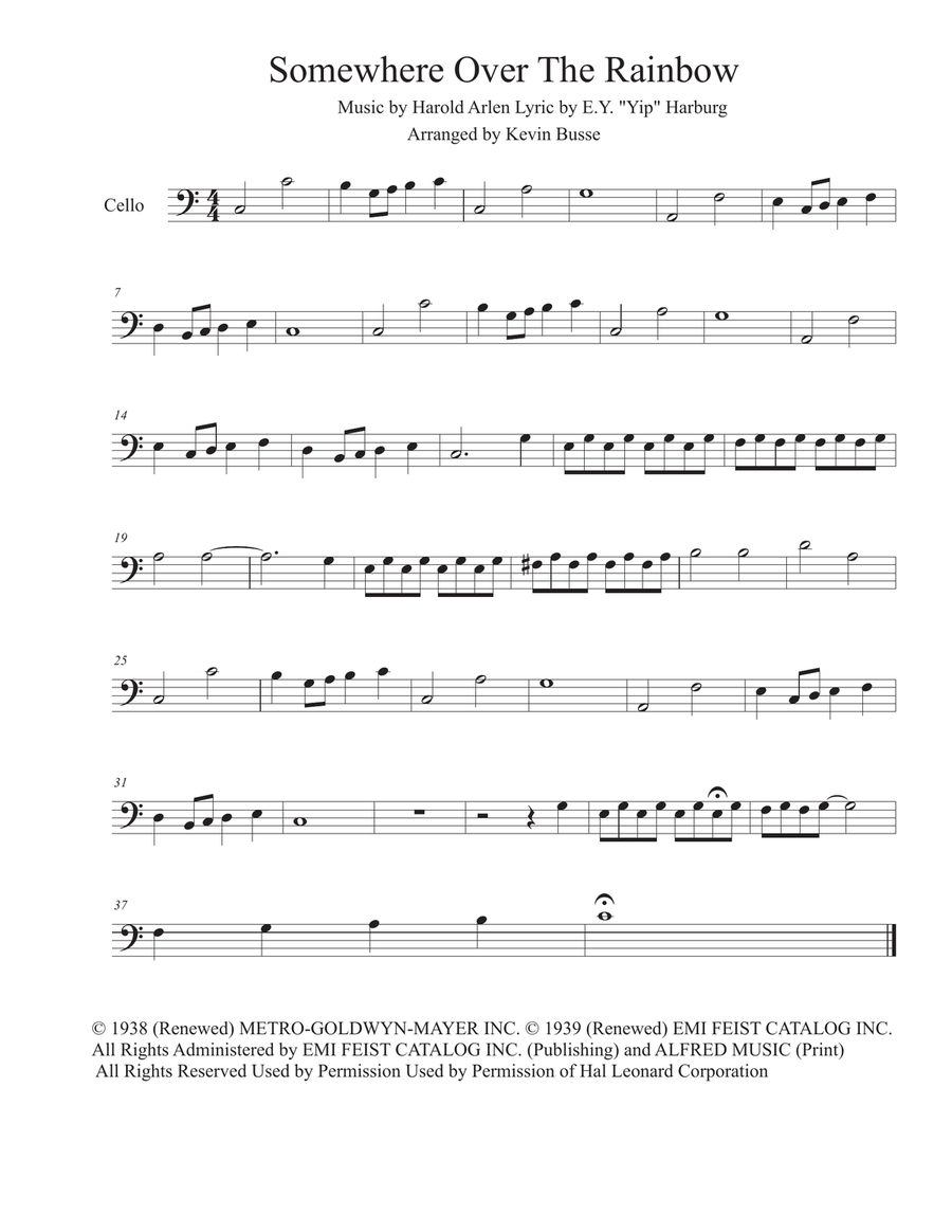 Over The Rainbow (from The Wizard Of Oz) Cello Solo scores gallery preview page 1