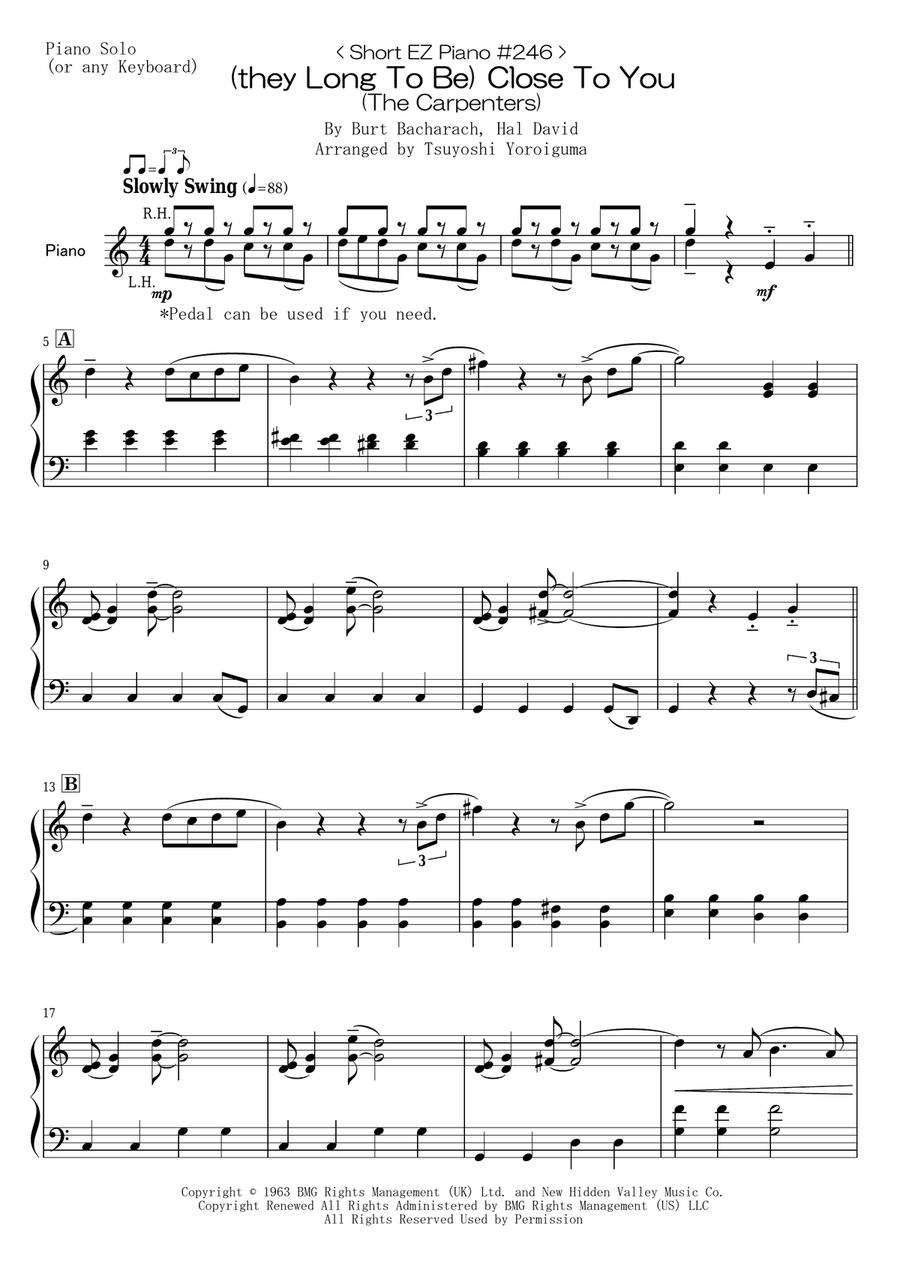 (they Long To Be) Close To You Easy Piano scores gallery preview page 1