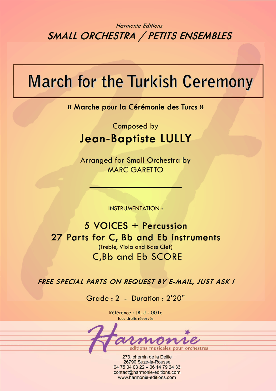 March for the Turkish Ceremony - LULLY - for small orchestra - 5 VOICES -28 PARTS ! (for all instrum String Quartet scores gallery preview page 1
