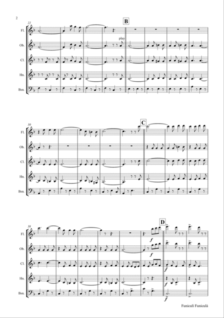 Funiculi Funicula - Italian Evergreen - Woodwind Quintet - F Woodwind Quintet scores gallery preview page 3