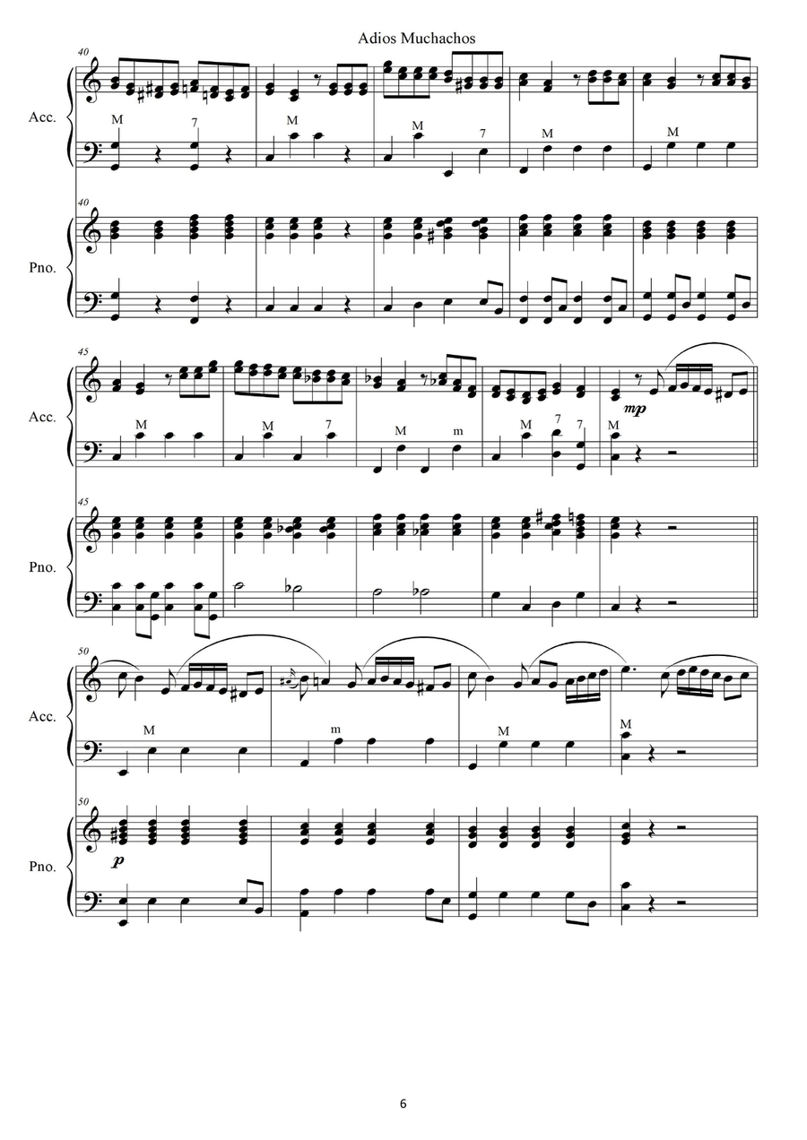 Adios Muchachos for accordion and piano Piano scores gallery preview page 6