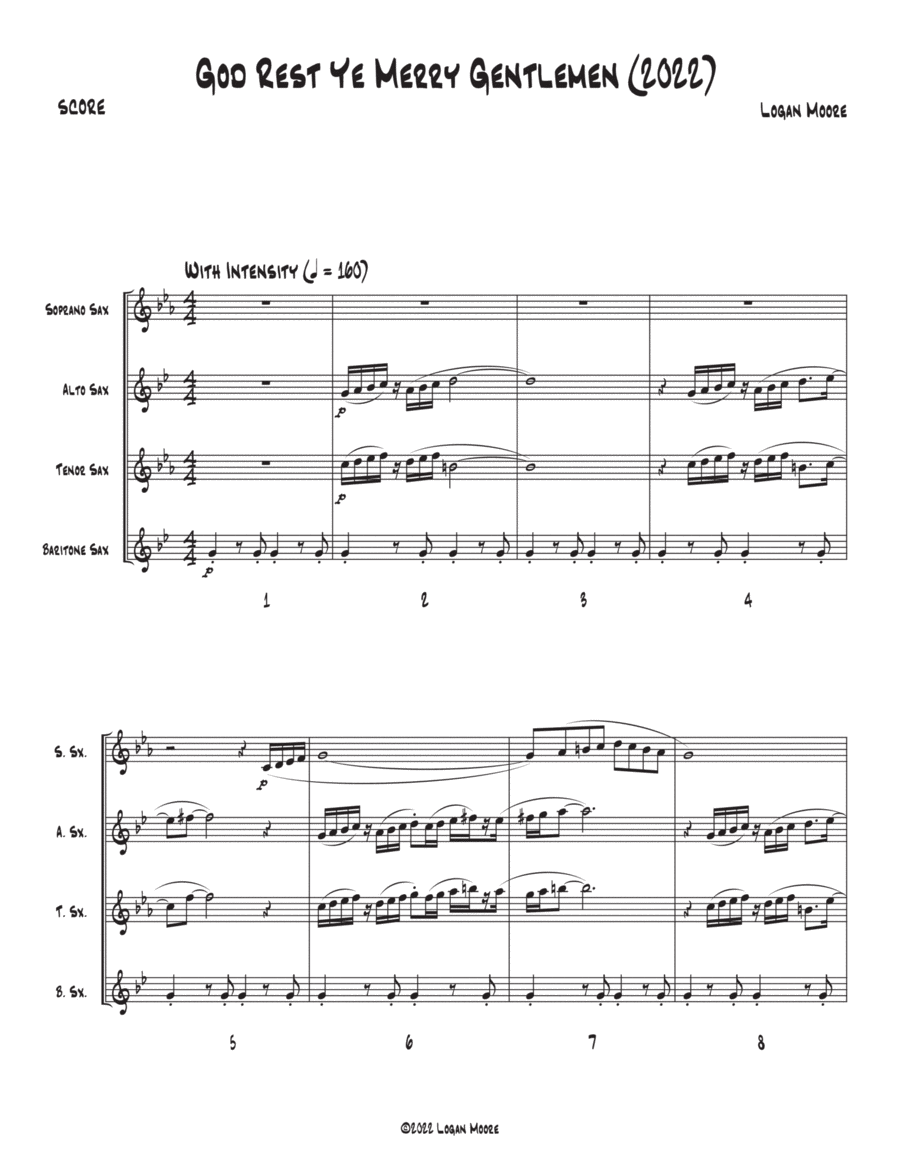 God Rest Ye Merry Gentlemen (2022) Saxophone Quartet scores gallery preview page 1