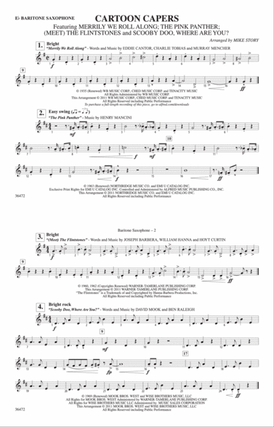 Cartoon Capers: E-flat Baritone Saxophone Marching Band scores gallery preview page 1