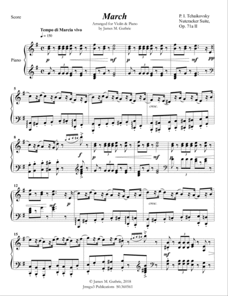 Tchaikovsky: March from Nutcracker Suite for Violin & Piano Violin Solo scores gallery preview page 2